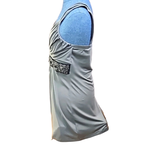 Studio Y Olive Green Sleeveless V-Neck Embellished Front Party Top Size Medium - Picture 5 of 11